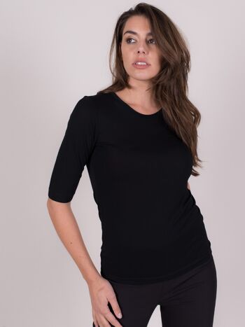 T-shirt femme noir viscose col rond manche 1/2 - CHICAGO 1