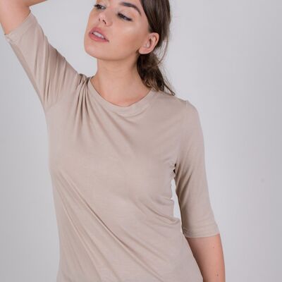Camiseta mujer color arena viscosa cuello redondo manga 1/2 - CHICAGO