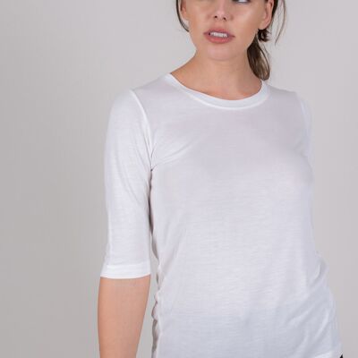 Camiseta mujer viscosa blanco roto cuello redondo manga 1/2 - CHICAGO