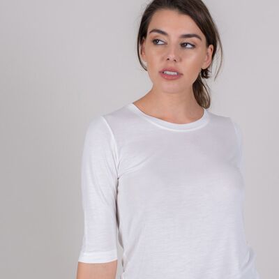 Camiseta mujer viscosa blanco roto cuello redondo manga 1/2 - CHICAGO