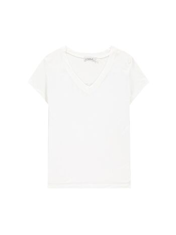 T-shirt femme en viscose blanc cassé manches courtes col V - BERLIN 2
