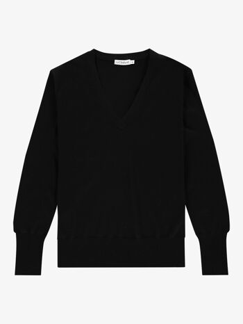 Pull femme noir viscose col V manches longues - New York 2