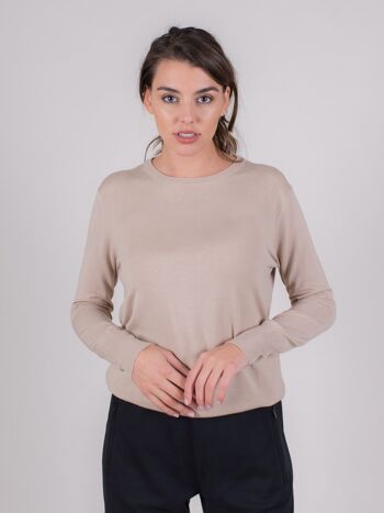 Pull femme sable viscose col rond manches longues - Miami 3