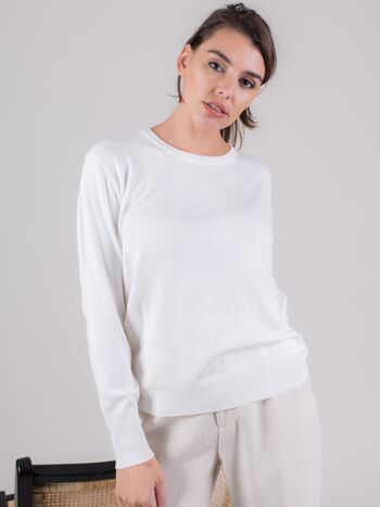 Pull femme écru viscose col rond manches longues - Miami 4