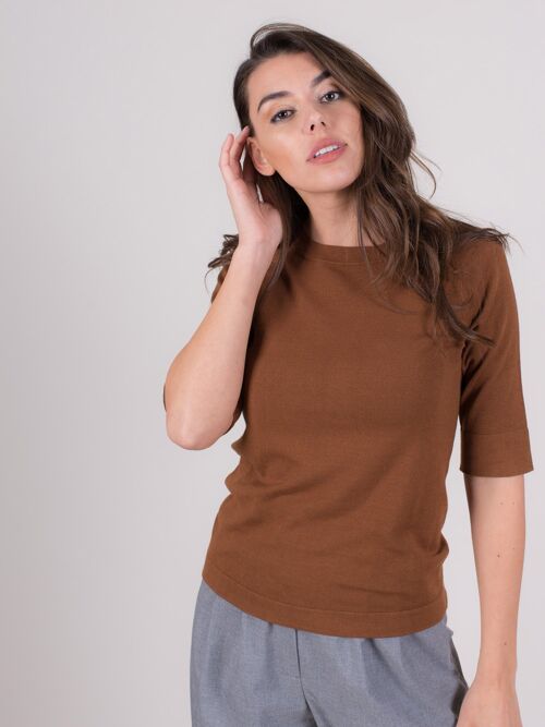 Ladies sweater toffee viscose round neck 1/2 sleeve - MOSCOW