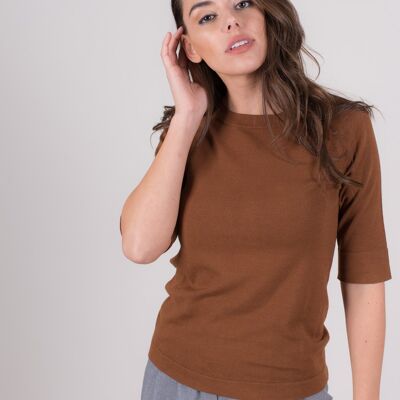 Ladies sweater toffee viscose round neck 1/2 sleeve - MOSCOW