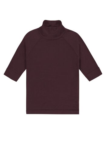 Pull femme bordeaux viscose manches 1/2 col roulé - DUBAI 2