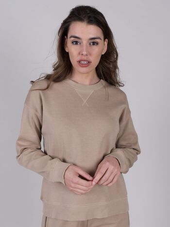 Pull femme sable tencel manches longues col rond - FIRENZE 2