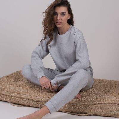 Women's sweater gray melange tencel long sleeve with round neck - FIRENZE