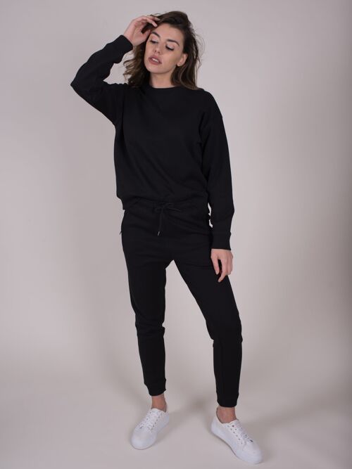 Women's sweater black tencel long sleeve with round neck- FIRENZE