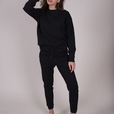 Women's sweater black tencel long sleeve with round neck- FIRENZE