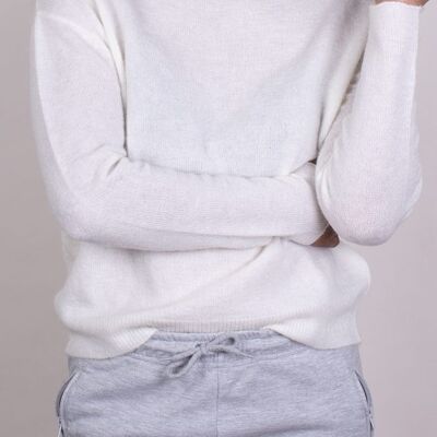 Ladies sweater off white mohair long sleeves with boat neck -GRANADA