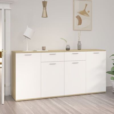 Homestoreking Sideboard 160x36x75 cm Spanplatte weiß und sonoma e