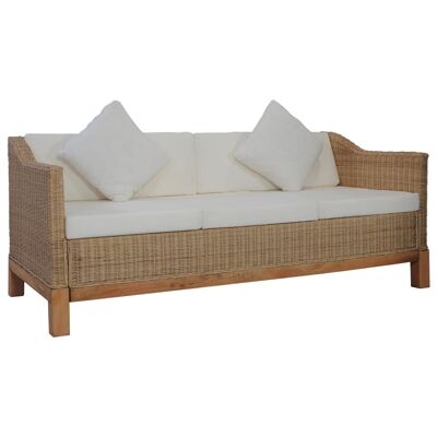 Homestoreking Three seater sofa with cushions natural rattan 2