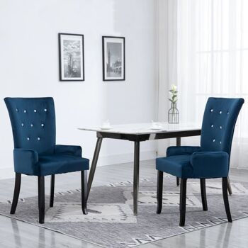 Homestoreking Chaise de salle à manger avec accoudoirs velours bleu foncé