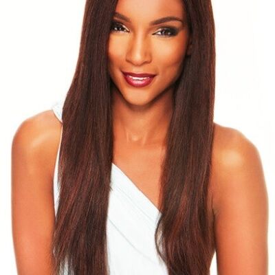 100% remy couture long glossy human hair with a 4" deep free parting wig - colour 1