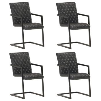 Homestoreking Chaises de salle à manger 4 pcs cuir véritable noir 2