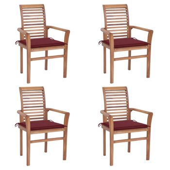 Homestoreking Chaises de salle à manger 4 pcs avec coussins rouge vin massie 1