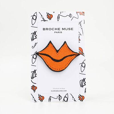Orange embroidered Muse brooch