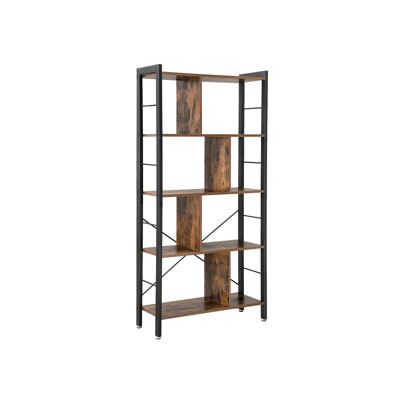 Homestoreking Four Level Standing Shelves - Industrial Style - Brown with Black Metal Frame