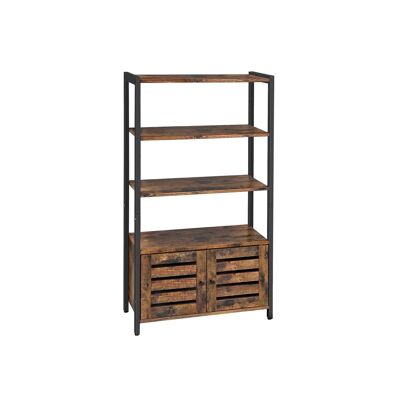 Homestoreking Bookcase with Three Shelves and Cabinet - Industrial Vintage Style - Brown with Black