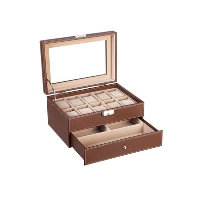 Watch box for 10 watches with jewelry compartment