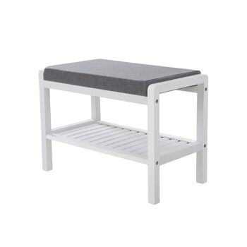 Banc à chaussures rembourré bambou blanc-gris 1