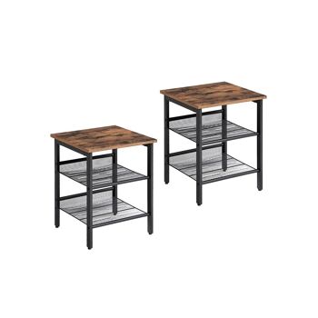 Tables d'appoint Homestoreking - Style vintage industriel - Marron avec cadre en métal noir - Ensemble de deux 1