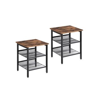 Tables d'appoint Homestoreking - Style vintage industriel - Marron avec cadre en métal noir - Ensemble de deux 2