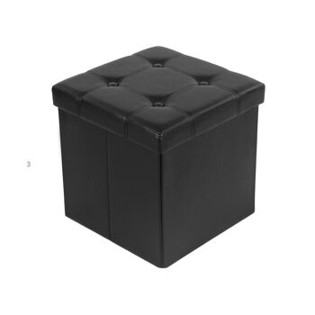 Petit cube de siège en cuir artificiel noir 1