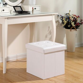 Cube simili cuir blanc 6