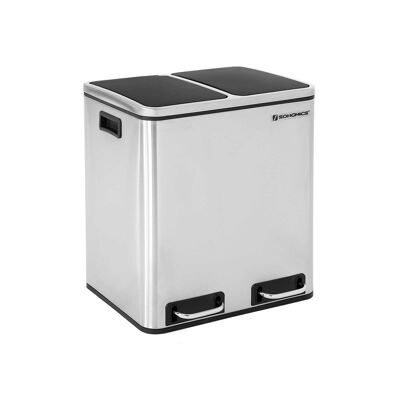 Homestoreking Two Trash Can Waste Separation with Pedal - Stainless Steel - Silver with Black