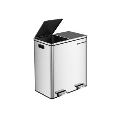 Homestoreking Trash Can with Foot Pedal and Handle - Two Plastic Inner Bins - 60 L - Silver