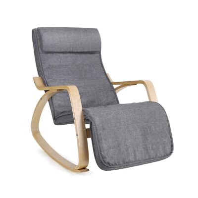 Homestoreking Rocking Chair with Footrest - Birch Wood - Gray