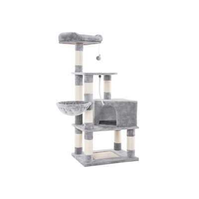 Homestoreking Stable Scratching Post with Bowl and Home - Light Gray