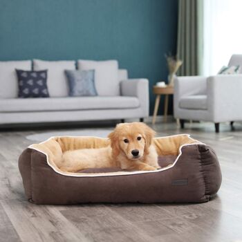 Homestoreking Soft Dog Canapé-Lit avec Coussin Amovible - 90 x 25 x 75 cm - Marron et Beige 4