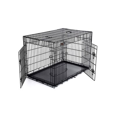 Homestoreking Dog Cage with Two Doors - 122 x 81 x 76 cm - Metal Black
