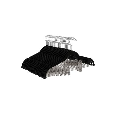 Homestoreking Antislip Kledinghanger met Bar en Clips - Fluweel - Zwart - 12 stuks