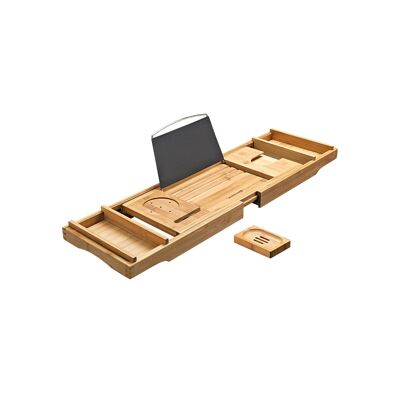 Homestoreking Bamboo Adjustable Bath Shelf With Cup Holder - Natural
