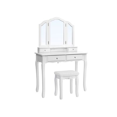 Homestoreking Dressing Table with Folding Mirror and Stool - White