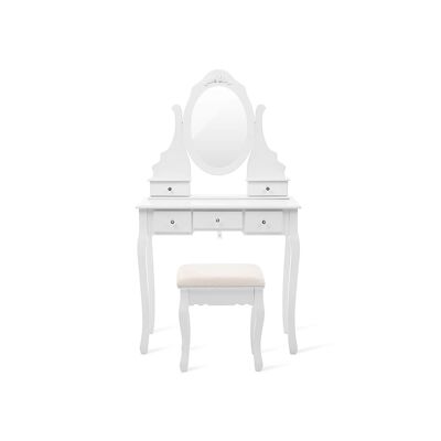 Homestoreking Toilette con specchio girevole e sgabello - Cinque cassetti - Bianco
