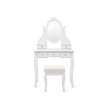 Coiffeuse avec miroir pivotant et tabouret Homestoreking - Cinq tiroirs - Blanc 1