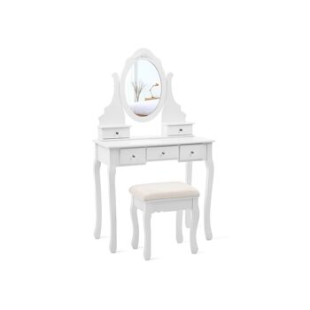 Coiffeuse avec miroir pivotant et tabouret Homestoreking - Cinq tiroirs - Blanc 3