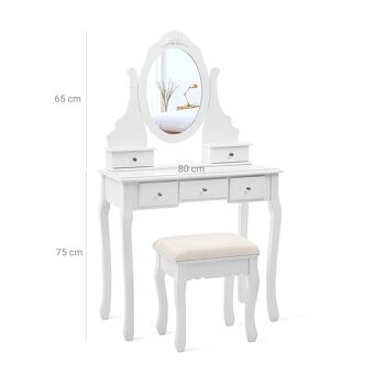 Coiffeuse avec miroir pivotant et tabouret Homestoreking - Cinq tiroirs - Blanc 8