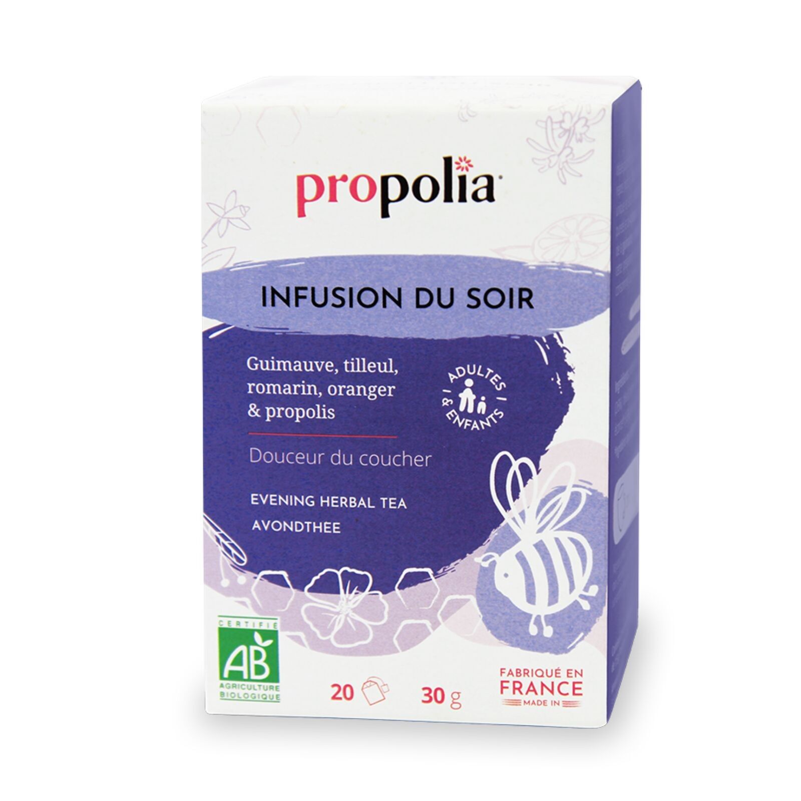 Evening infusion - Marshmallow, lime blossom, rosemary, orange blossom & propolis - 20 sachets