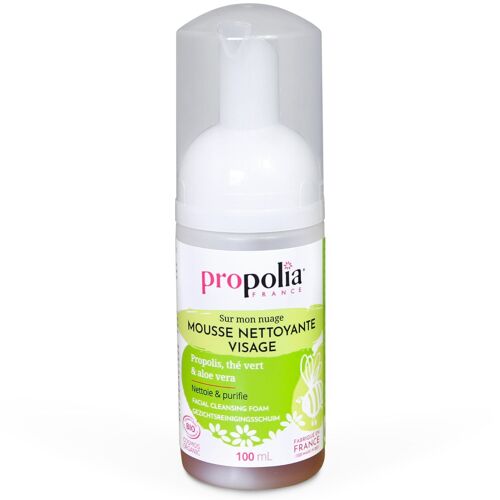 Mousse nettoyante visage certifiée COSMOS ORGANIC - Propolis, Thé Vert & Aloe Vera - 100 ml