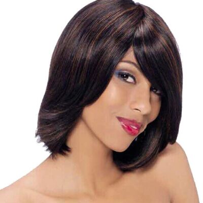 100% human hair mid-lenght bob with a full side fringe wig - colour 1b