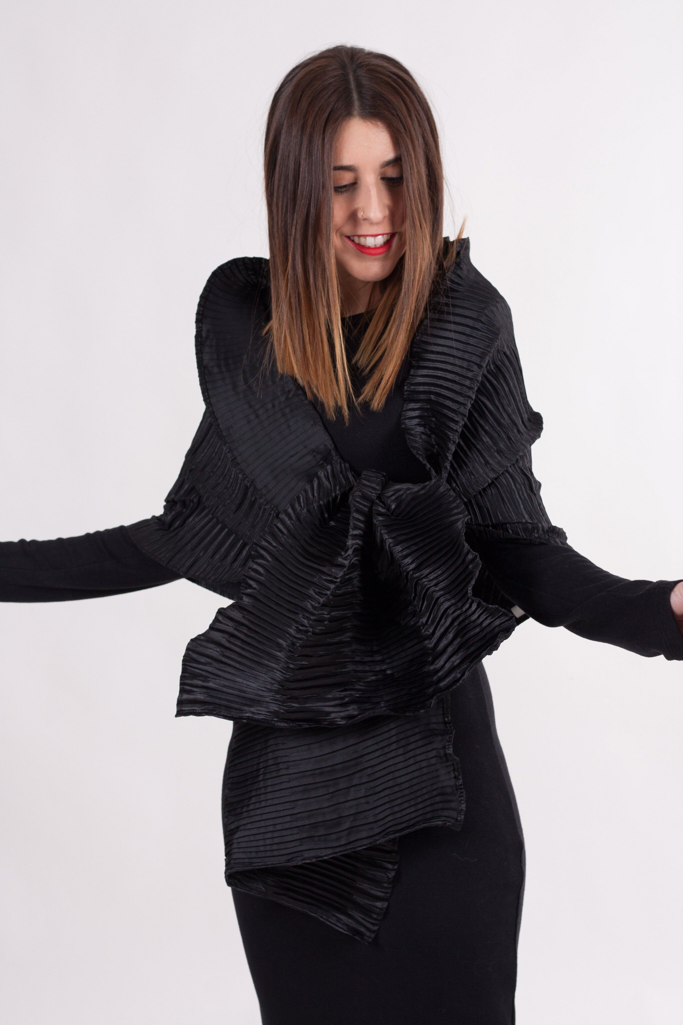 Plissierte Partystola - SCHWARZ