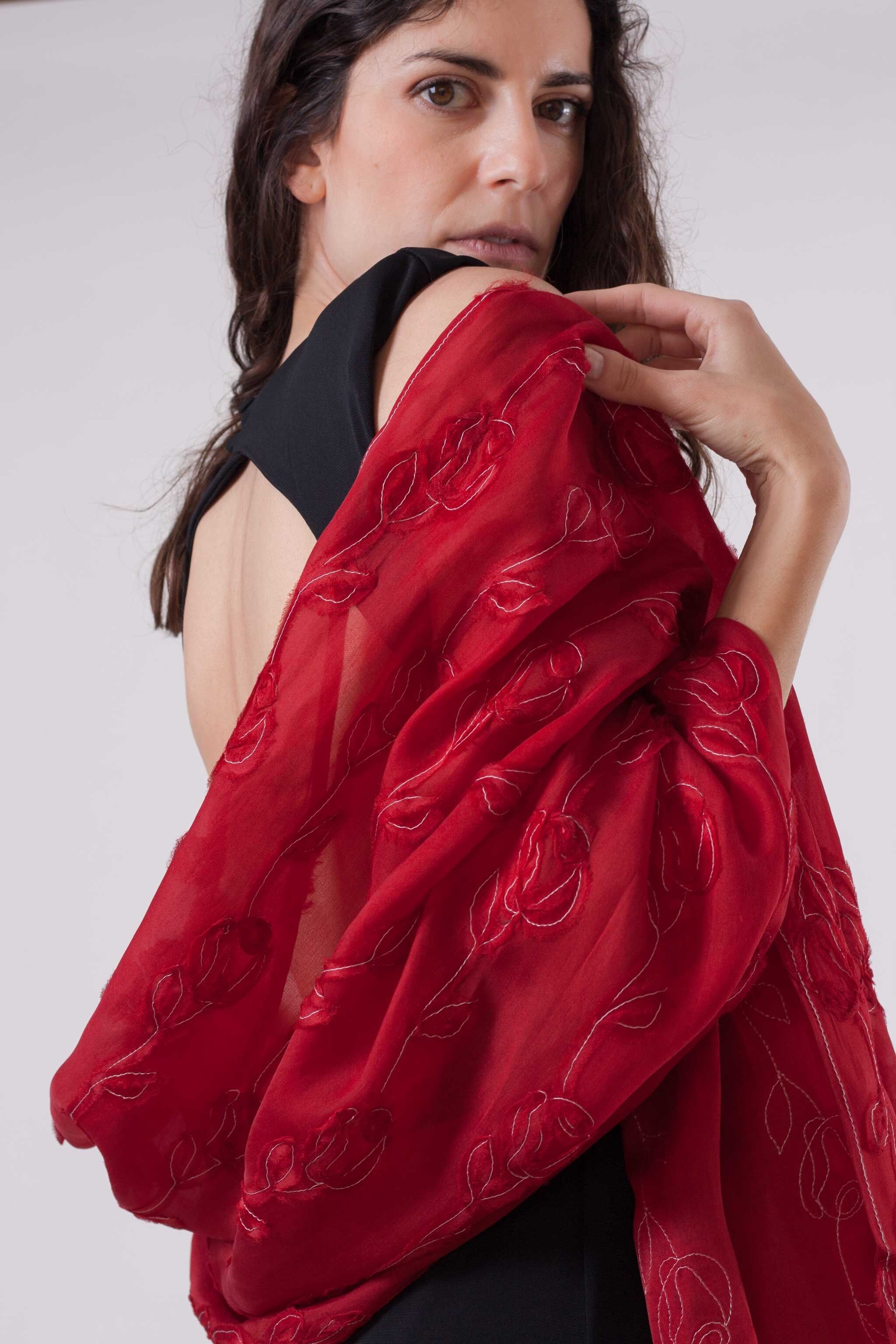 Naturseidenschal Roses - ROT