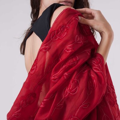 Natural silk shawl Roses - RED